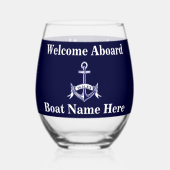 Gepersonaliseerde Nautical Boot Naam Anker Navy Bl Wijnglas Zonder Voet (Achterkant)