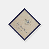 Gepersonaliseerde Nautical Compass bruiloft servet (Hoek)