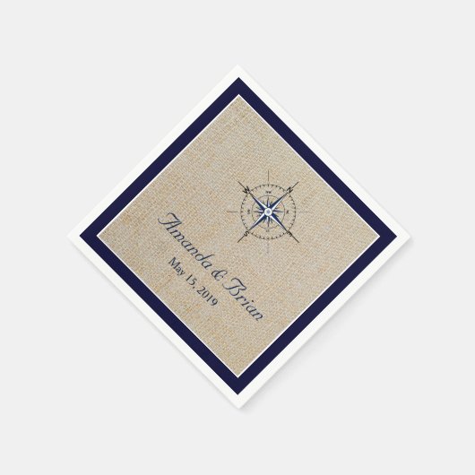 Gepersonaliseerde Nautical Compass bruiloft servet (Hoek)
