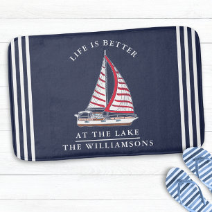 Gepersonaliseerde Nautical Lake House Marine Blauw Badmat
