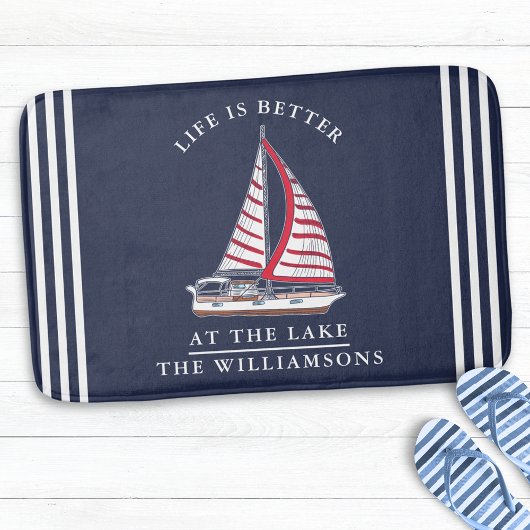Gepersonaliseerde Nautical Lake House Marine Blauw Badmat