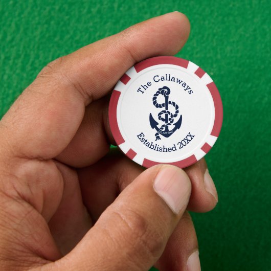 Gepersonaliseerde Nautical Navy Anker Custom Pokerchips (Hand)