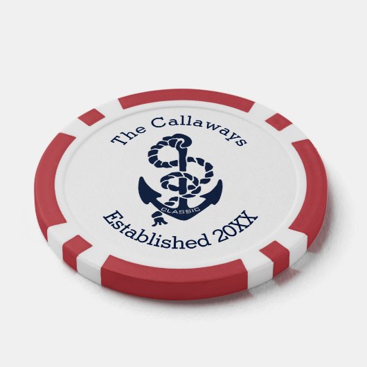 Gepersonaliseerde Nautical Navy Anker Custom Pokerchips (Enkel)