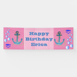 Gepersonaliseerde Nautical Thleyed Happy Birthday  Spandoek
