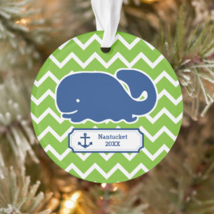 Gepersonaliseerde Nautical Whale Anchor Green Chev Ornament