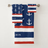 Gepersonaliseerde Nautical White Navy Blue Anchor Bad Handdoek (Insitu)