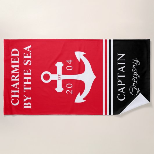 Gepersonaliseerde nautische anker boot naam strand strandlaken (Voorkant)