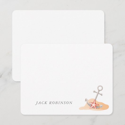 Gepersonaliseerde nautische anker Starfish Note Ka Notitiekaartje (Voorkant / Achterkant)