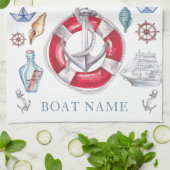 Gepersonaliseerde nautische elementen waterverf theedoek (Gevouwen)