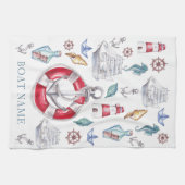 Gepersonaliseerde nautische elementen waterverf theedoek (Horizontaal)