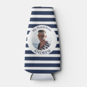 Gepersonaliseerde Nautische Foto Marine Stripe Fle Flesjeskoeler (Voorkant)