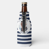 Gepersonaliseerde Nautische Foto Marine Stripe Fle Flesjeskoeler (Fles Achterkant)