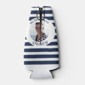 Gepersonaliseerde Nautische Foto Marine Stripe Fle Flesjeskoeler (Achterkant)