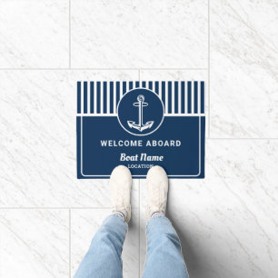 Gepersonaliseerde nautische marine blauw welkom me deurmat