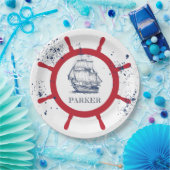 Gepersonaliseerde nautische partij zeilboot papieren bordje (Feest)