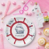 Gepersonaliseerde nautische partij zeilboot papieren bordje (Feest)