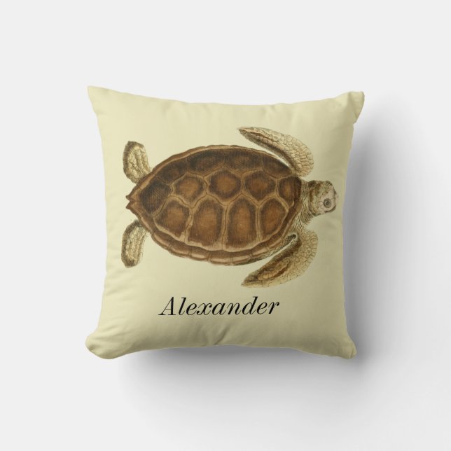 Gepersonaliseerde  nautische schildpad Waterverf Kussen (Voorkant)