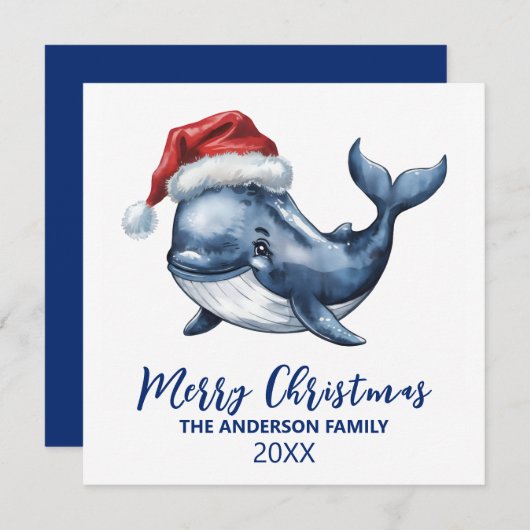 Gepersonaliseerde Nautische Walvis in Santa Hat Ke Feestdagenkaart (Voorkant / Achterkant)