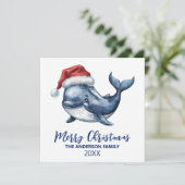 Gepersonaliseerde Nautische Walvis in Santa Hat Ke Feestdagenkaart (Staand voorkant)