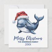 Gepersonaliseerde Nautische Walvis in Santa Hat Ke Feestdagenkaart (Voorkant)
