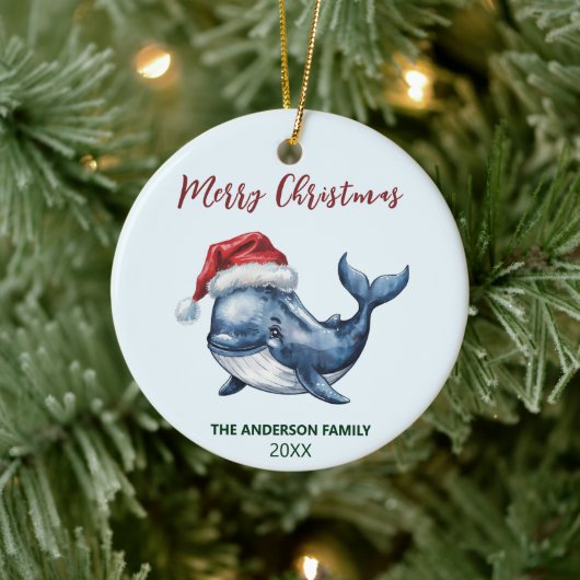 Gepersonaliseerde Nautische Walvis in Santa Hat Ke Keramisch Ornament (Boom)