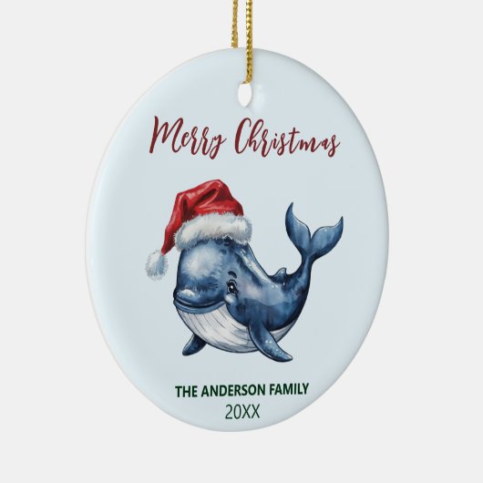 Gepersonaliseerde Nautische Walvis in Santa Hat Ke Keramisch Ornament (Rechts)