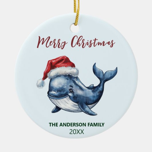 Gepersonaliseerde Nautische Walvis in Santa Hat Ke Keramisch Ornament (Voorkant)