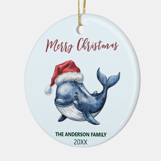 Gepersonaliseerde Nautische Walvis in Santa Hat Ke Keramisch Ornament (Links)