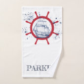 Gepersonaliseerde nautische zeilboot bad handdoek (Handdoek)
