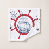 Gepersonaliseerde nautische zeilboot bad handdoek (Wasdoekje)