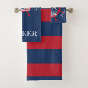 Gepersonaliseerde nautische zeilboot blauw bad handdoek