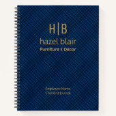Gepersonaliseerde Navy Blauw en Goud Monogram Chec Notitieboek (Voorkant)