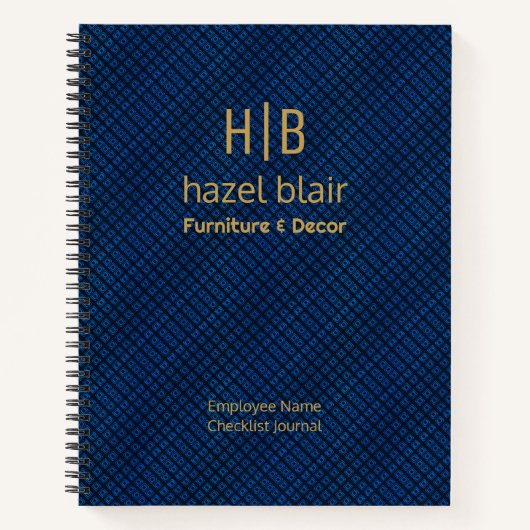 Gepersonaliseerde Navy Blauw en Goud Monogram Chec Notitieboek (Voorkant)
