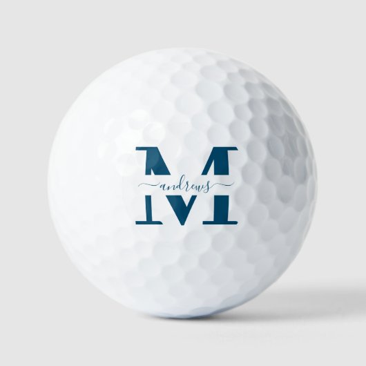 Gepersonaliseerde Navy Blauw en wit Naam handteken Golfballen (Voorkant)