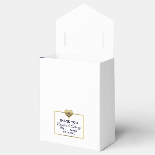 Gepersonaliseerde Navy Blauw Nautisch Hart Bruilof Bedankdoosjes (Geopend)