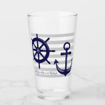 Gepersonaliseerde Navy Blue Anchor Boat Wheel Naut