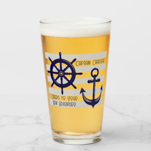 Gepersonaliseerde Navy Blue Anchor Boat Wheel Naut Glas (Voorkant gevuld)