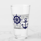 Gepersonaliseerde Navy Blue Anchor Boat Wheel Naut Glas (Voorkant)