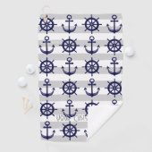 Gepersonaliseerde Navy Blue Anchor Boat Wheel Naut Golfhanddoek (Insitu)