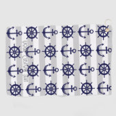 Gepersonaliseerde Navy Blue Anchor Boat Wheel Naut Golfhanddoek (Horizontaal)