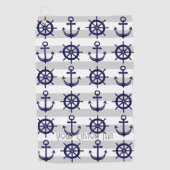 Gepersonaliseerde Navy Blue Anchor Boat Wheel Naut Golfhanddoek (Voorkant)