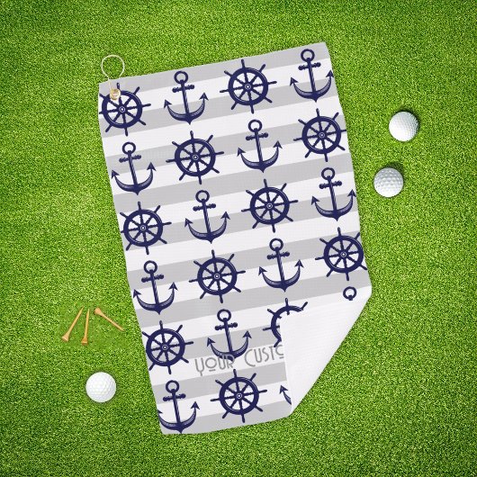 Gepersonaliseerde Navy Blue Anchor Boat Wheel Naut Golfhanddoek