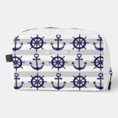 Gepersonaliseerde Navy Blue Anchor Boat Wheel Naut Toilettasje (Voorkant)