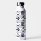 Gepersonaliseerde Navy Blue Anchor Boat Wheel Naut Waterfles (Links)