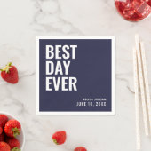 Gepersonaliseerde Navy Blue beste dag ooit bruilof Servet (Insitu)