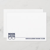 Gepersonaliseerde Navy Blue Book Lover Flat Note K Notitiekaartje (Voorkant / Achterkant)