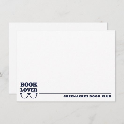 Gepersonaliseerde Navy Blue Book Lover Flat Note K Notitiekaartje (Voorkant / Achterkant)