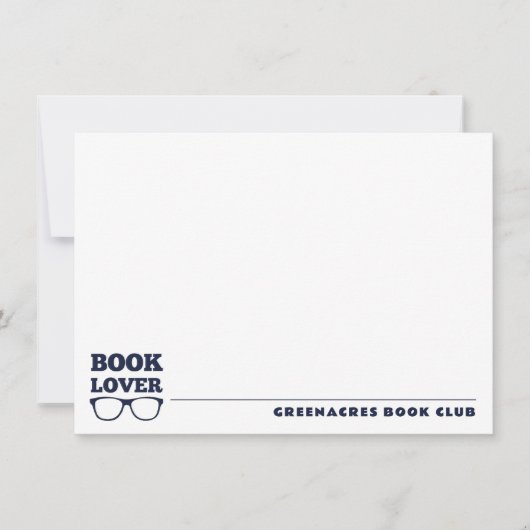 Gepersonaliseerde Navy Blue Book Lover Flat Note K Notitiekaartje (Voorkant)
