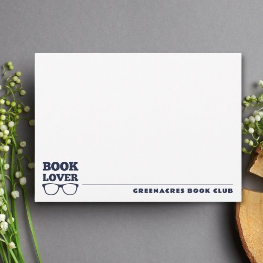 Gepersonaliseerde Navy Blue Book Lover Flat Note K Notitiekaartje
