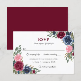 Gepersonaliseerde Navy Blue Bourgondië Floral RSVP